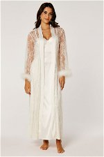 Elegant Belted Lace Bridal Robe with Feathers product image 1
