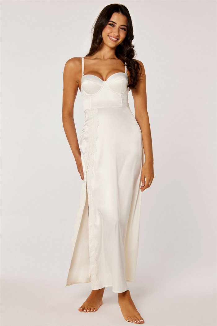 Lace-Trimmed Maxi Corset Gown with Side Slit product image 2