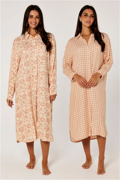 Pack of 2 Printed Buttoned Night Gowns product image