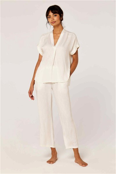 Box Pleat Short Sleeve Top and Wide Leg Pants Two-Piece Pajama Set product image