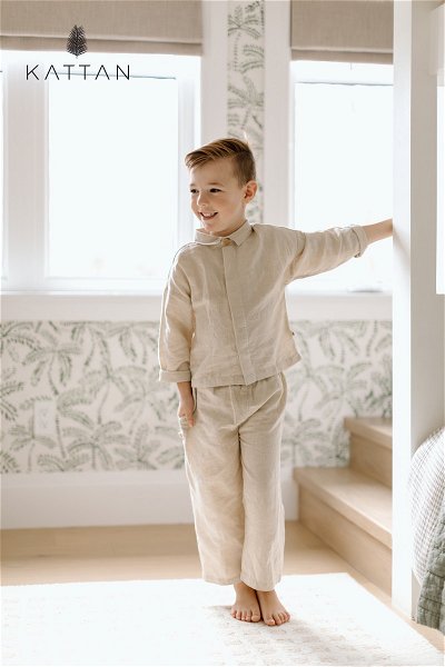 Linen Blend Kids Pants and Shirt Set product image