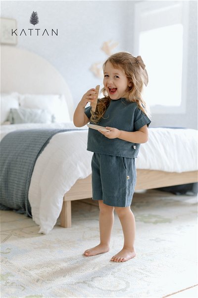 Linen Blend Kids Short and T-Shirt Set product image