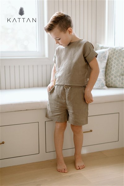 Linen Blend Kids Short and T-Shirt Set product image