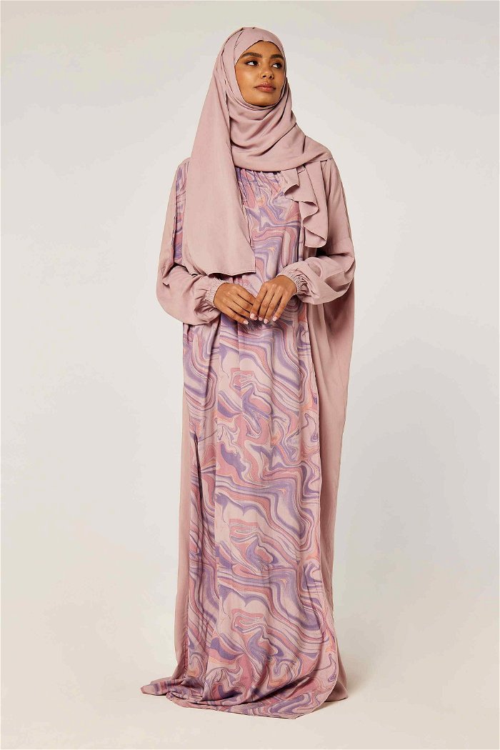 Printed Side Open Prayer Dress with Matching Veil product image 1