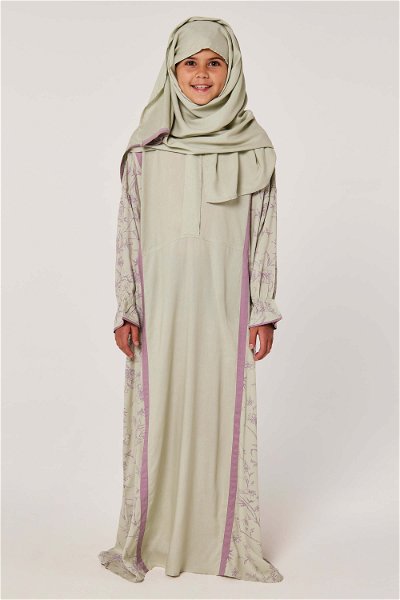 Zippered Style Half Plain Half Printed Prayer Dress with Matching Veil for Girls product image