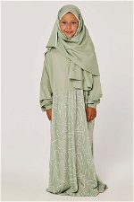 Zippered Style Half Plain Half Printed Prayer Dress with Matching Veil for Girls product image 1