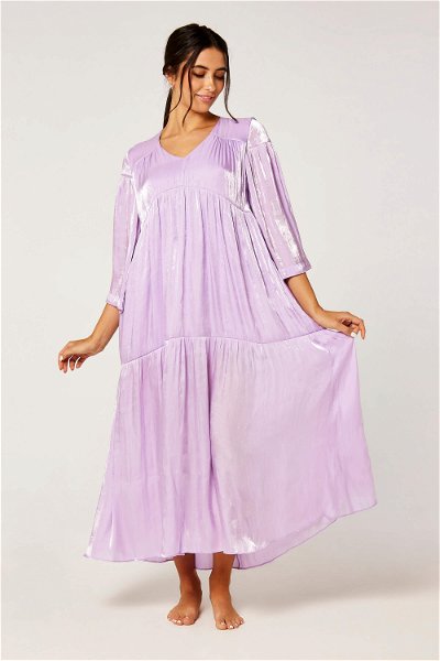 Puff Sleeves Tiered V-Neck Maxi Dress product image