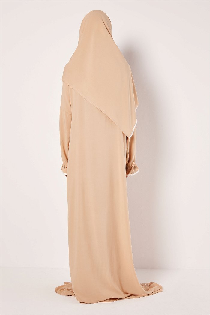 شرشف صلاة بربطة جانبية مطبوع من الامام مع حجاب متطابق product image 4