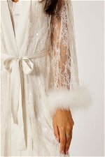 Elegant Belted Lace Bridal Robe with Feathers product image 5