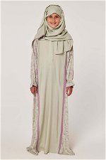 Zippered Style Half Plain Half Printed Prayer Dress with Matching Veil for Girls product image 2