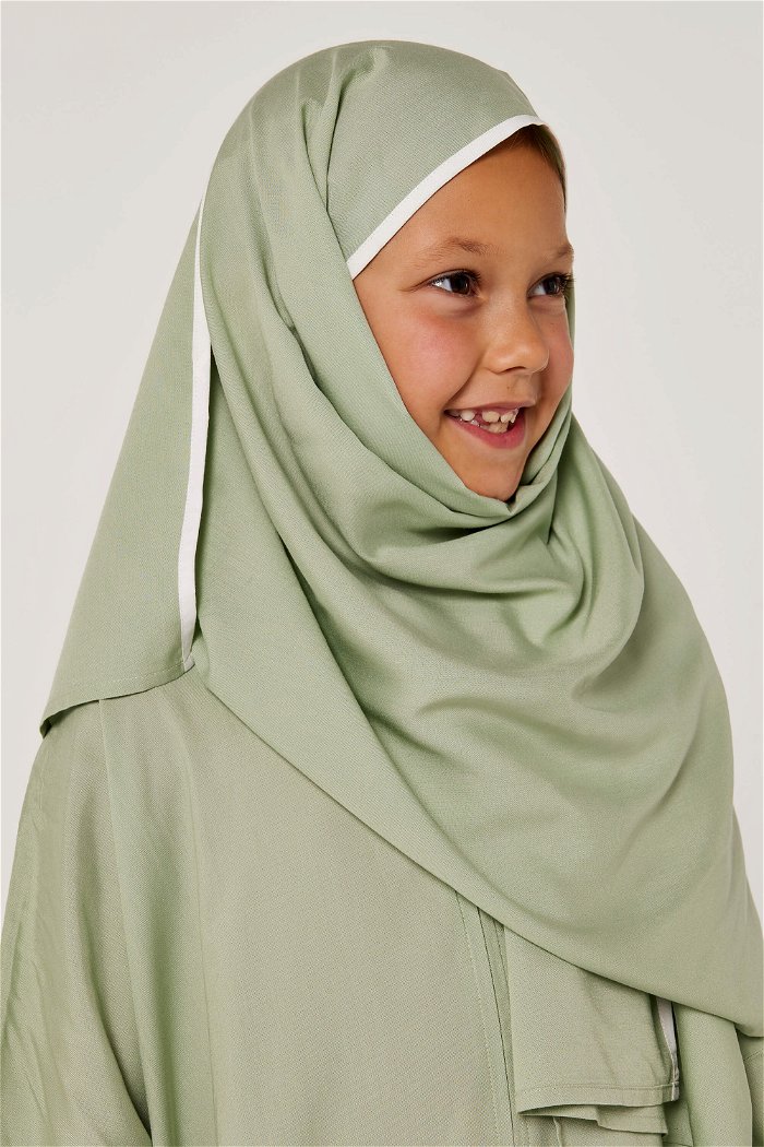 Zippered Style Half Plain Half Printed Prayer Dress with Matching Veil for Girls product image 7