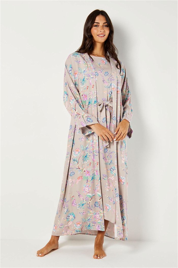 2 Piece Flower Printed Dress and Kimono Set with Matching Belt product image 2