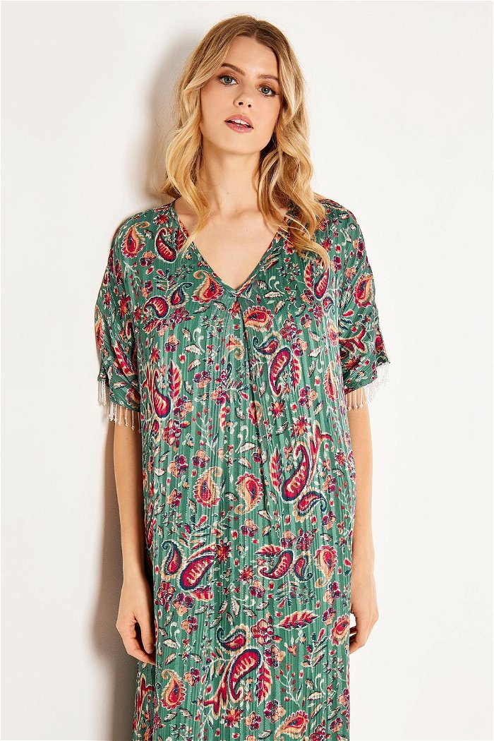Wide Cut Printed Kaftan with Pleats and Fringed Sleeves product image 2