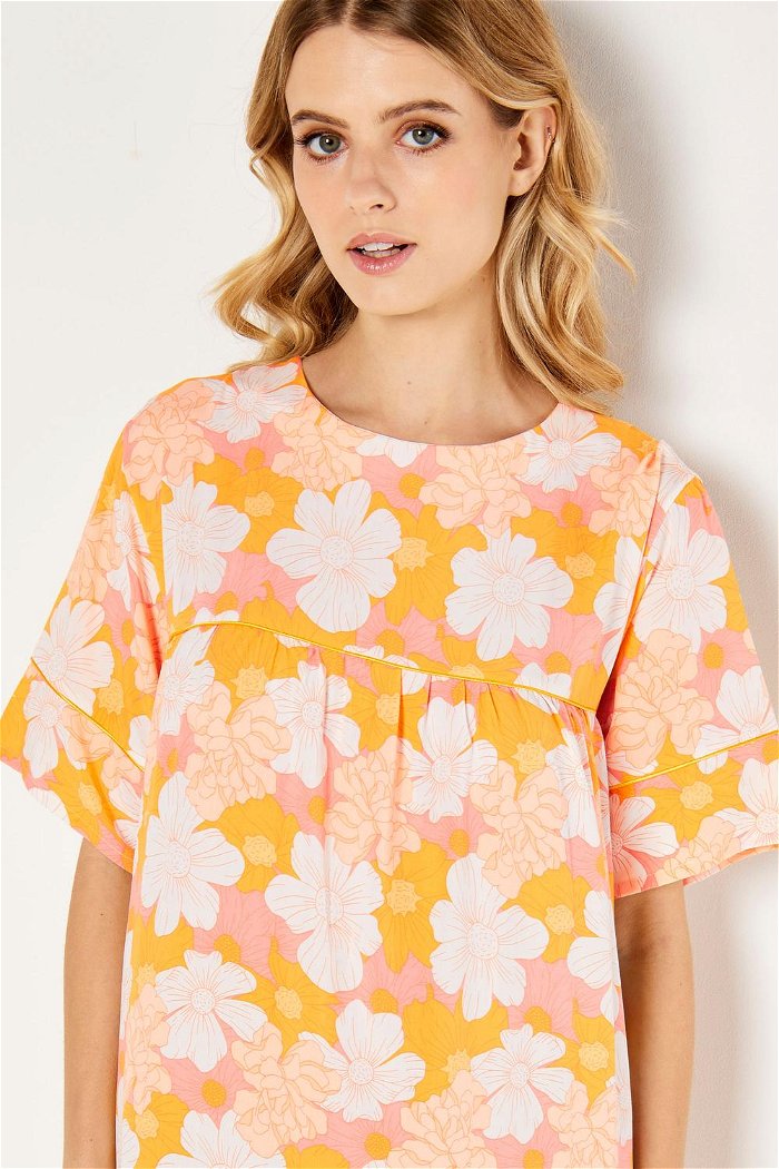 قميص نوم بطبعة الزهور وياقة دائرية product image 2