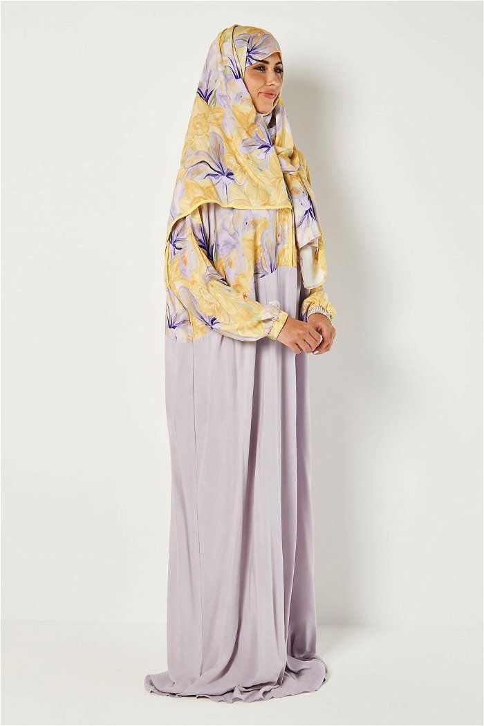 Side Open Prayer Dress with Printed Sleeves and Matching Veil product image 2