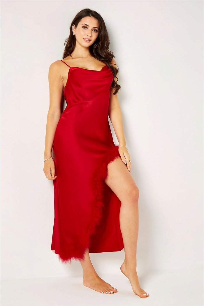 Plunging Neck Satin Dress with Feathers for Valentine's Day product image 1