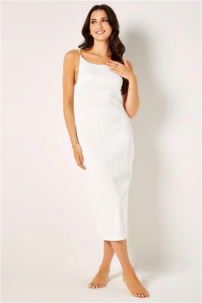 Romantic Pearl Strap Fitted Midi Dress for Bride product image