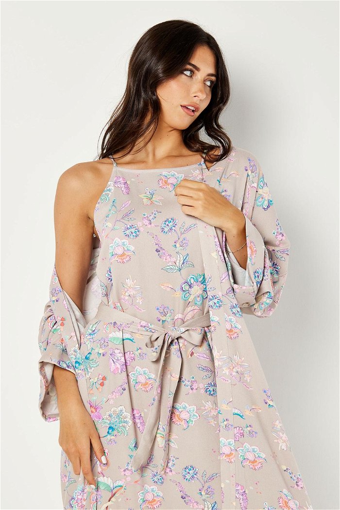 2 Piece Flower Printed Dress and Kimono Set with Matching Belt product image 1