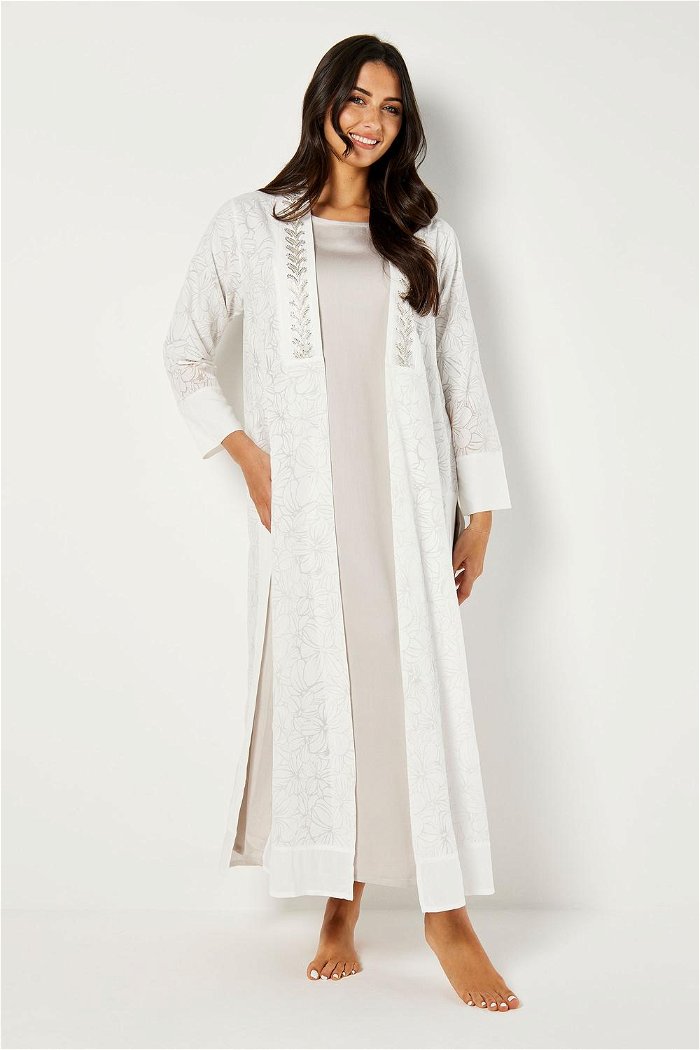 2 Pieces Classy Dress and Kimono Set with Embroidered Details and Side Slits product image 1