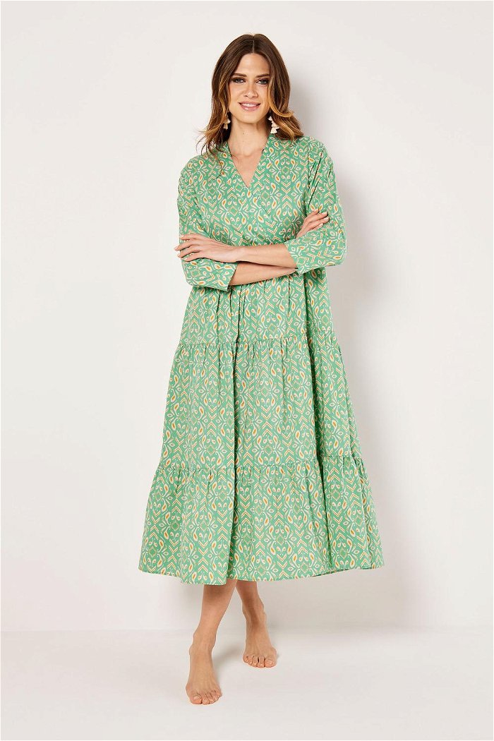 V-Neck and 3/4 Sleeves Printed Maxi Dress product image 1