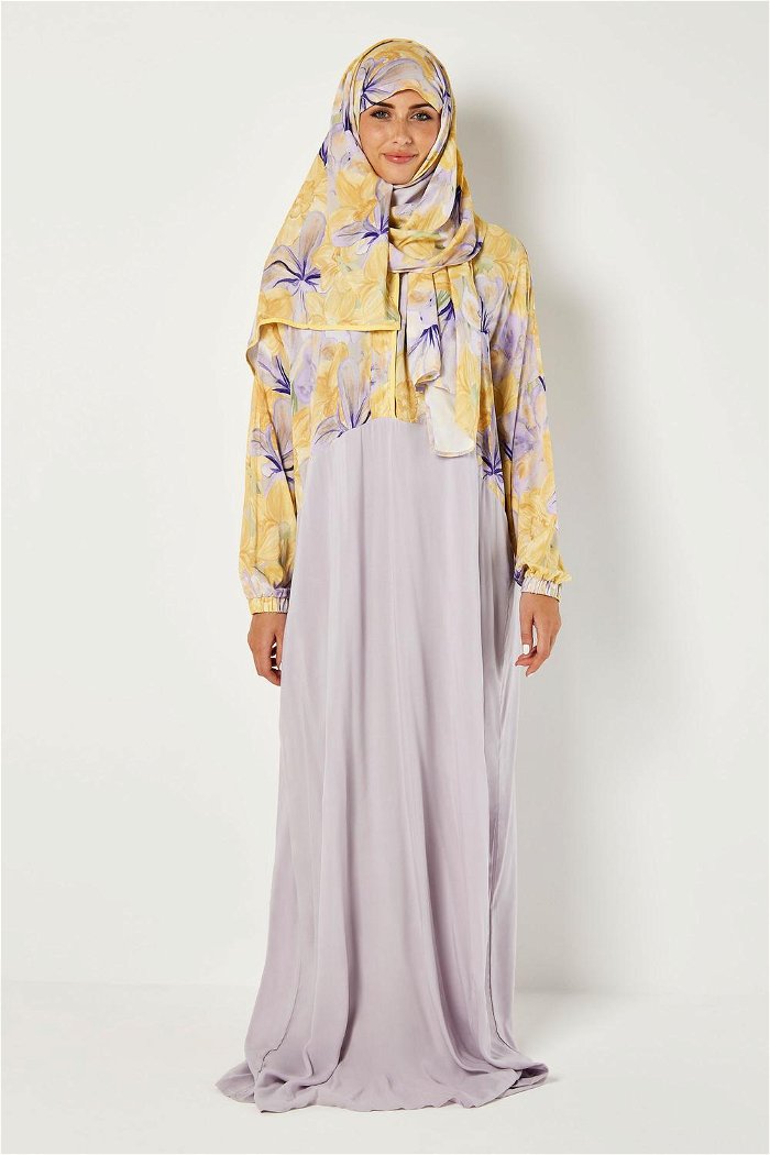 Side Open Prayer Dress with Printed Sleeves and Matching Veil product image 1