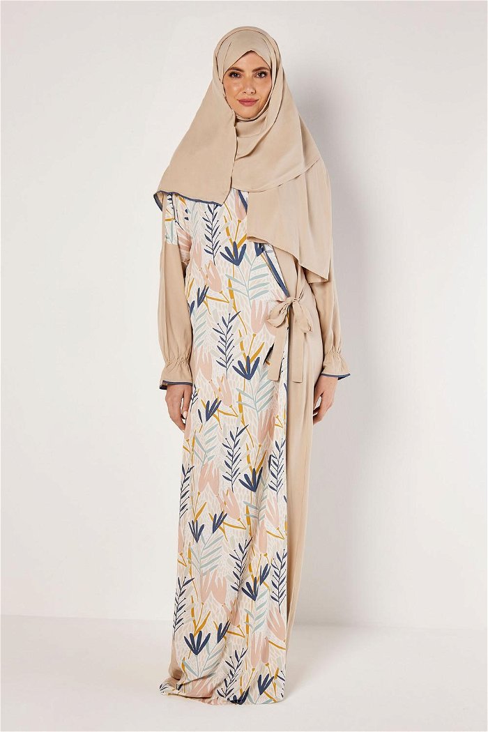 Wide Cut Side Print Prayer Dress with Long Elastic Sleeves product image 1