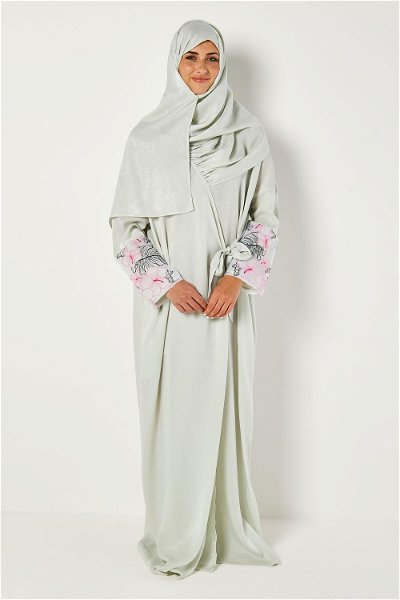 Side Open Prayer Dress with Printed Sleeves and Matching Veil product image