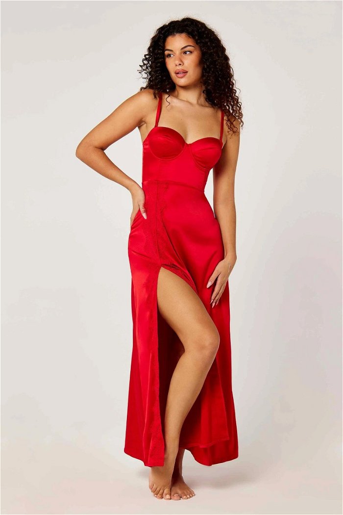 Lace-Trimmed Maxi Corset Gown with Side Slit product image 1