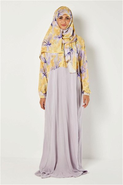 Side Open Prayer Dress with Printed Sleeves and Matching Veil product image